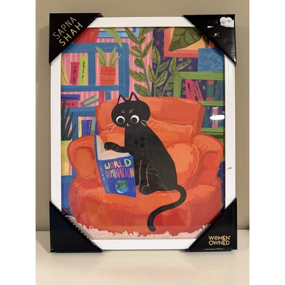 Other - Sapna Shah Framed Wall Art Cat Planning World Domination 11x14" Book